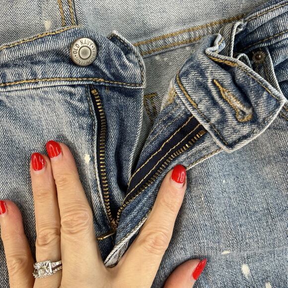 Old Navy Sz 16 Boyfriend Straight Jeans Mid Rise Bleach Spots Light Wash Stretch - Picture 7 of 16